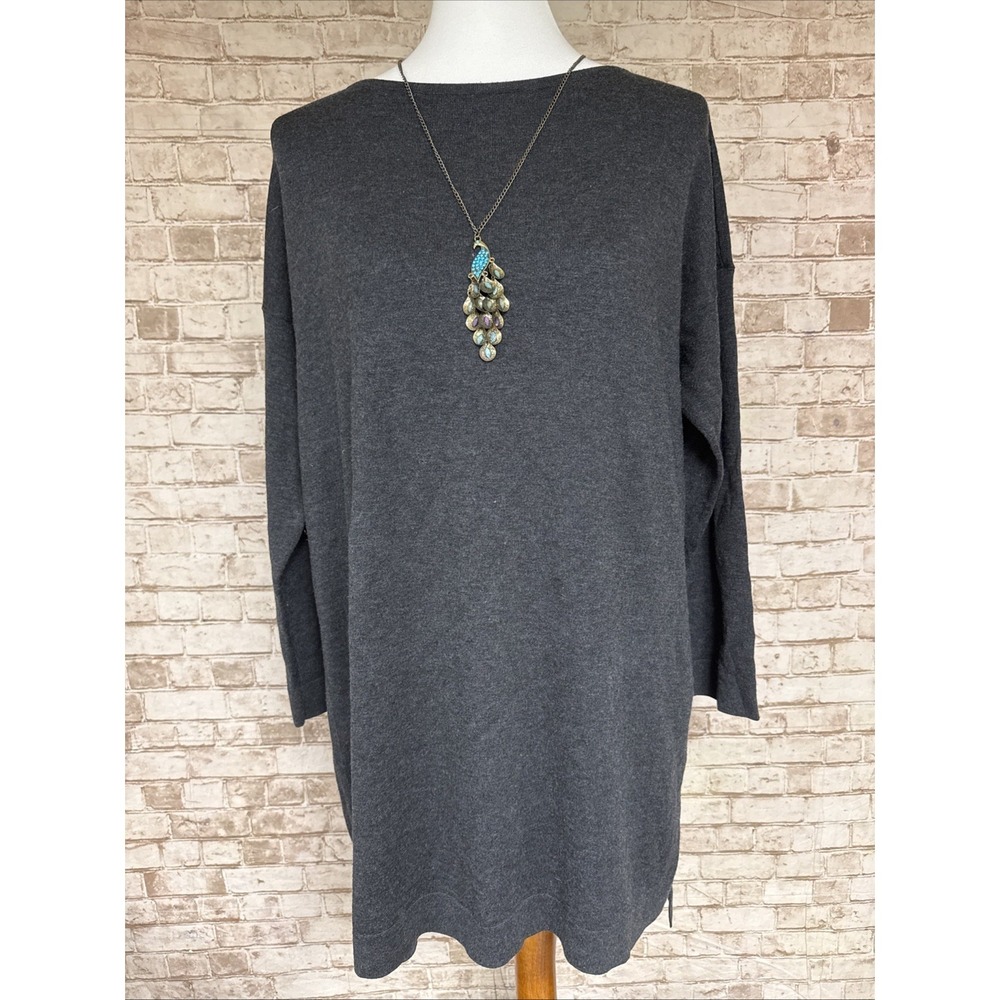 Eileen Fisher Tunic Shirt Comfy Stretchy Tencel Blend S P  Long Shirt Gray‎ Grey